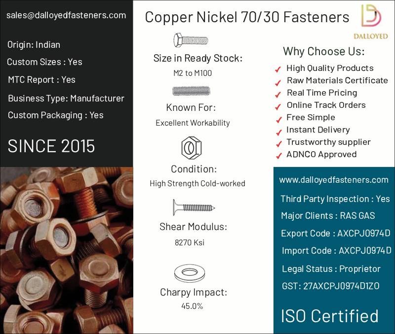 Copper Nickel 70/30 Fasteners